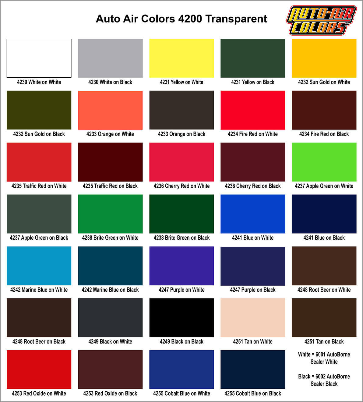 Paint Color Chart And List Of Available Airbrush Paint Colors